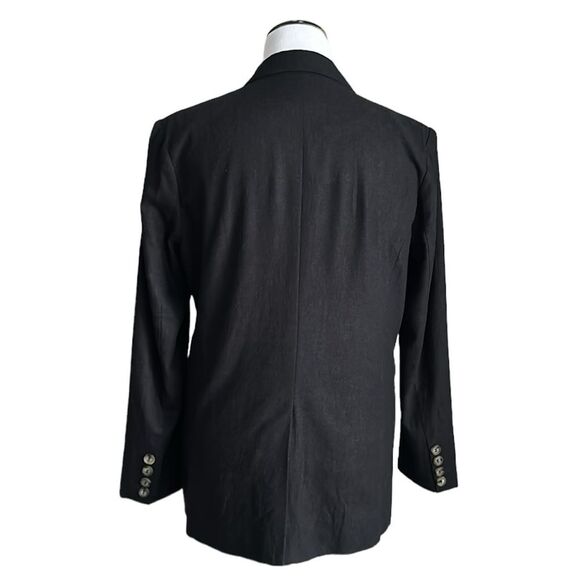 Halston Double-breasted Black Linen Blend Blazer Size M - Picture 2 of 15